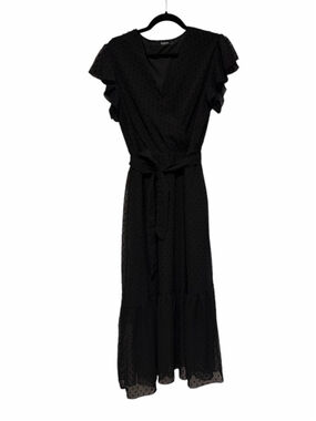 Amazon Fashion Swiss Dot Maxi Dress - Black V-Neck - Size Large - EUC